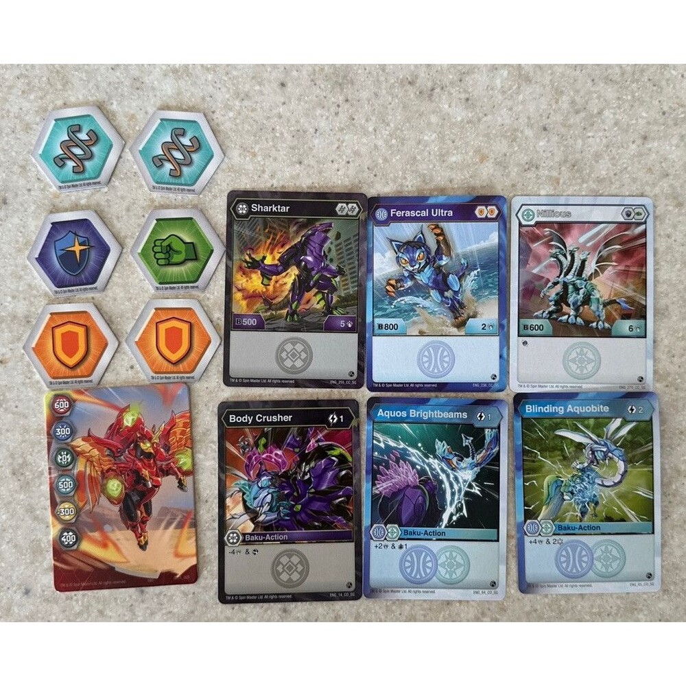 Bakugan  Spin Master Tokens & 1- Metal Gate 028 & 6 Cards 14,64, 65,236,255, 270